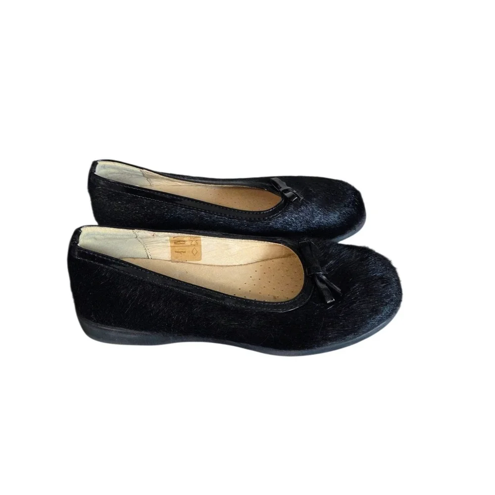 Primigi Vera Pelle Black Ballet Flat Shoes Pony Hair Patent Girls Size 32 / US 1